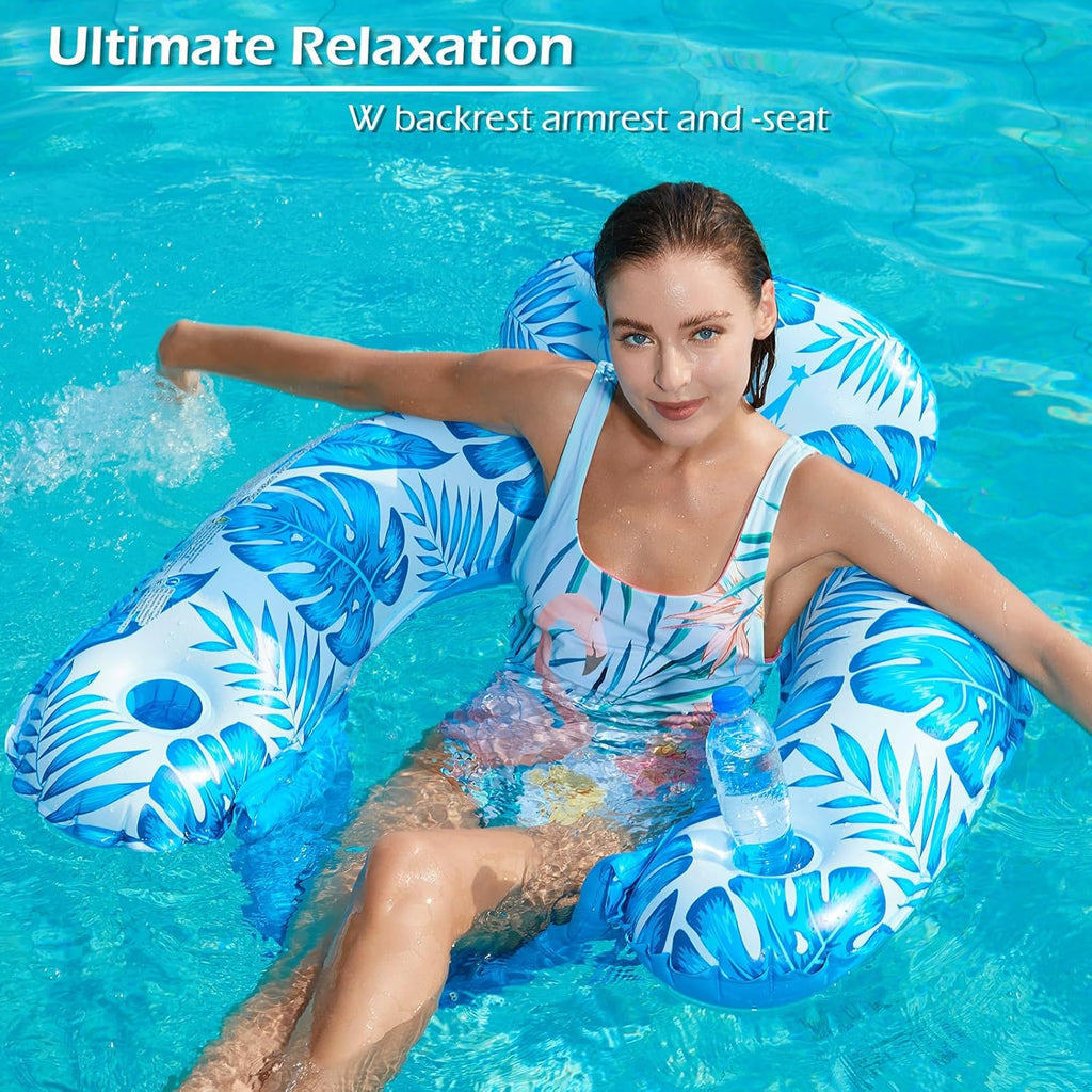 Inflatable Pool Float Chair - 2Pack Floating Pool Chair Lounge Floats for Swimming Pool Water Chair Pool Lounger with