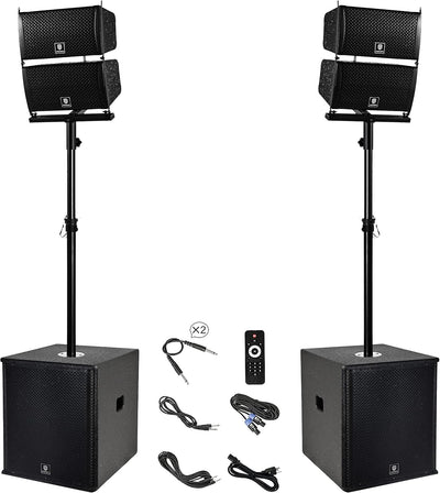 Club 6000 15-inch 6000W P.M.P.O Stereo PA Speaker System Combo Set 4 Line Array Speakers, 2 15-inch Subwoofers with
