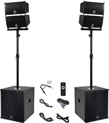 Club 6000 15-inch 6000W P.M.P.O Stereo PA Speaker System Combo Set 4 Line Array Speakers, 2 15-inch Subwoofers with