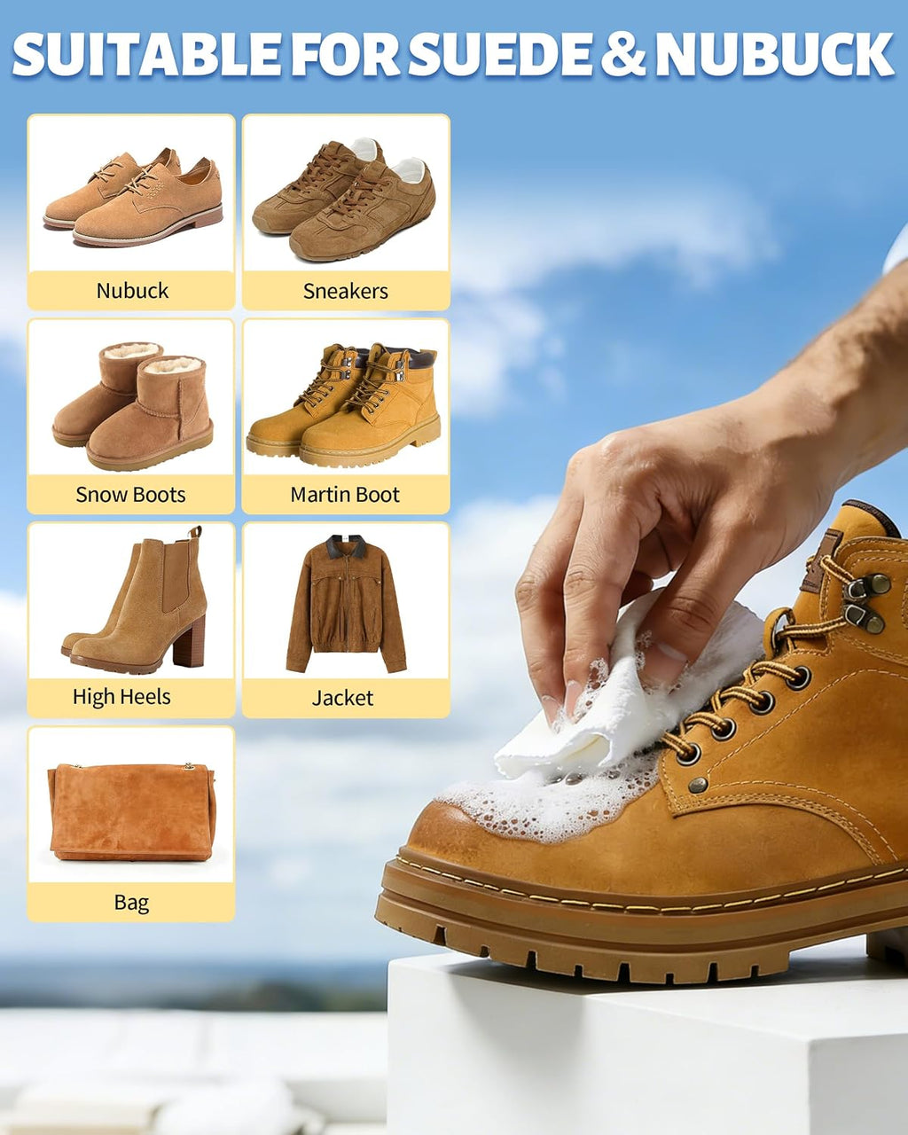 Suede Shoe Cleaner, Suede Cleaning Kit with Brush & Towel for Suede, Nubuck, Leather, Boots, Trainer