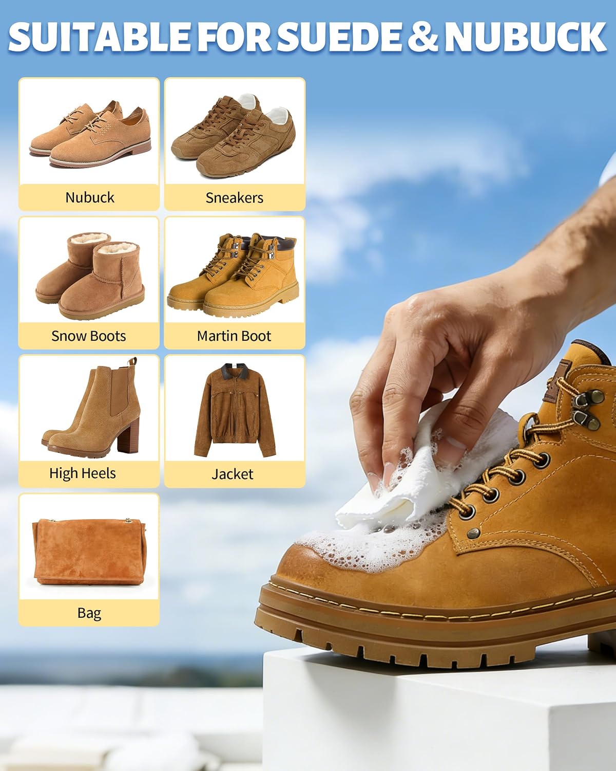 Suede Shoe Cleaner, Suede Cleaning Kit with Brush & Towel for Suede, Nubuck, Leather, Boots, Trainer
