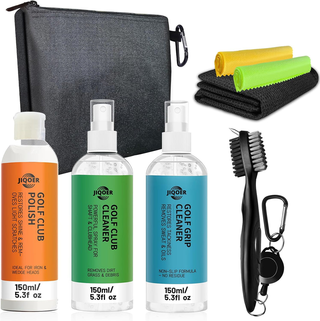 Golf Club Cleaning Kit – Grip & Shaft Cleaner, Polish, Groove Sharpener, Brushes & Towels – Complete Golf Club Care