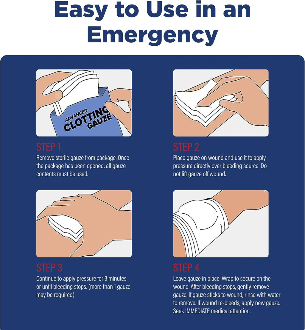 QuikClot Advanced Clotting Gauze - Stops Bleeding Up to 5X Faster Than Standard Gauze - Kaolin Hemostatic Dressing