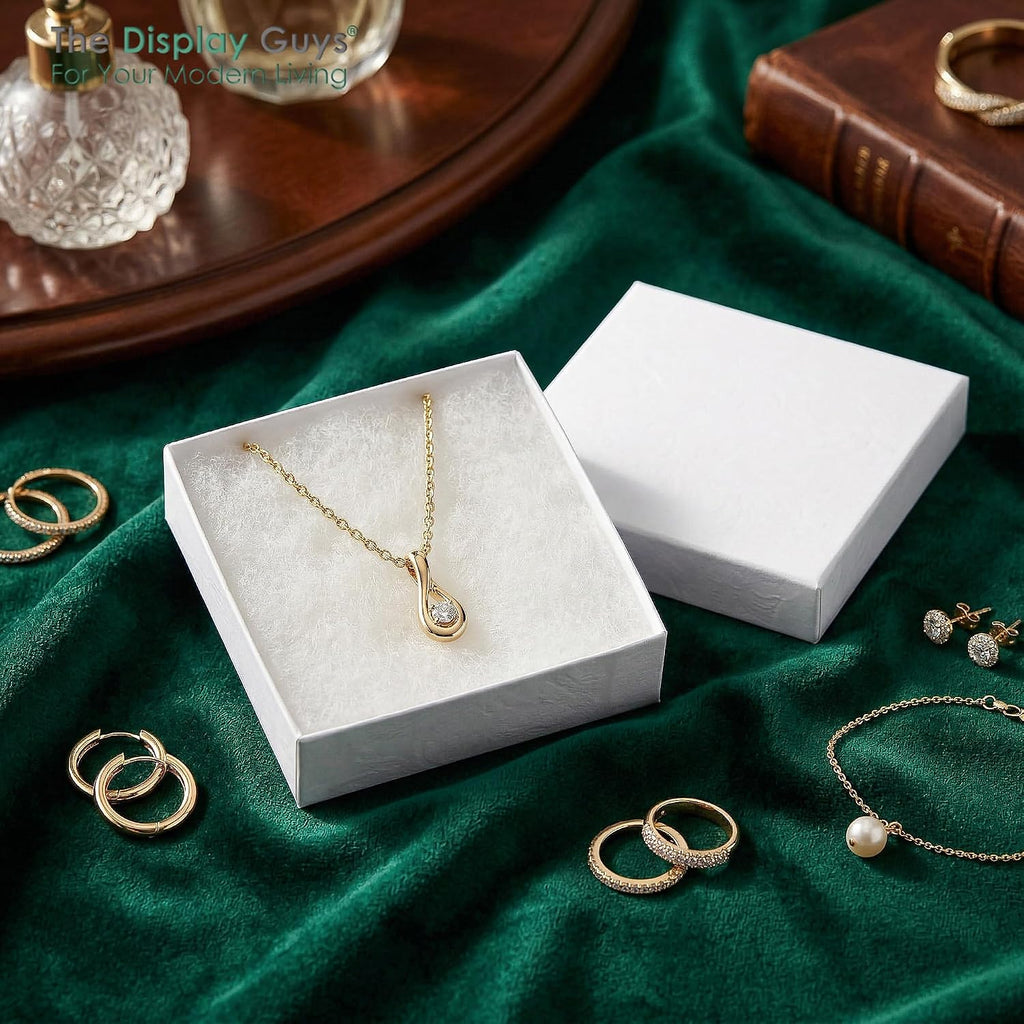 TheDisplayGuys 25 Cardboard Jewelry Gift Boxes with Inserts - White Swirl