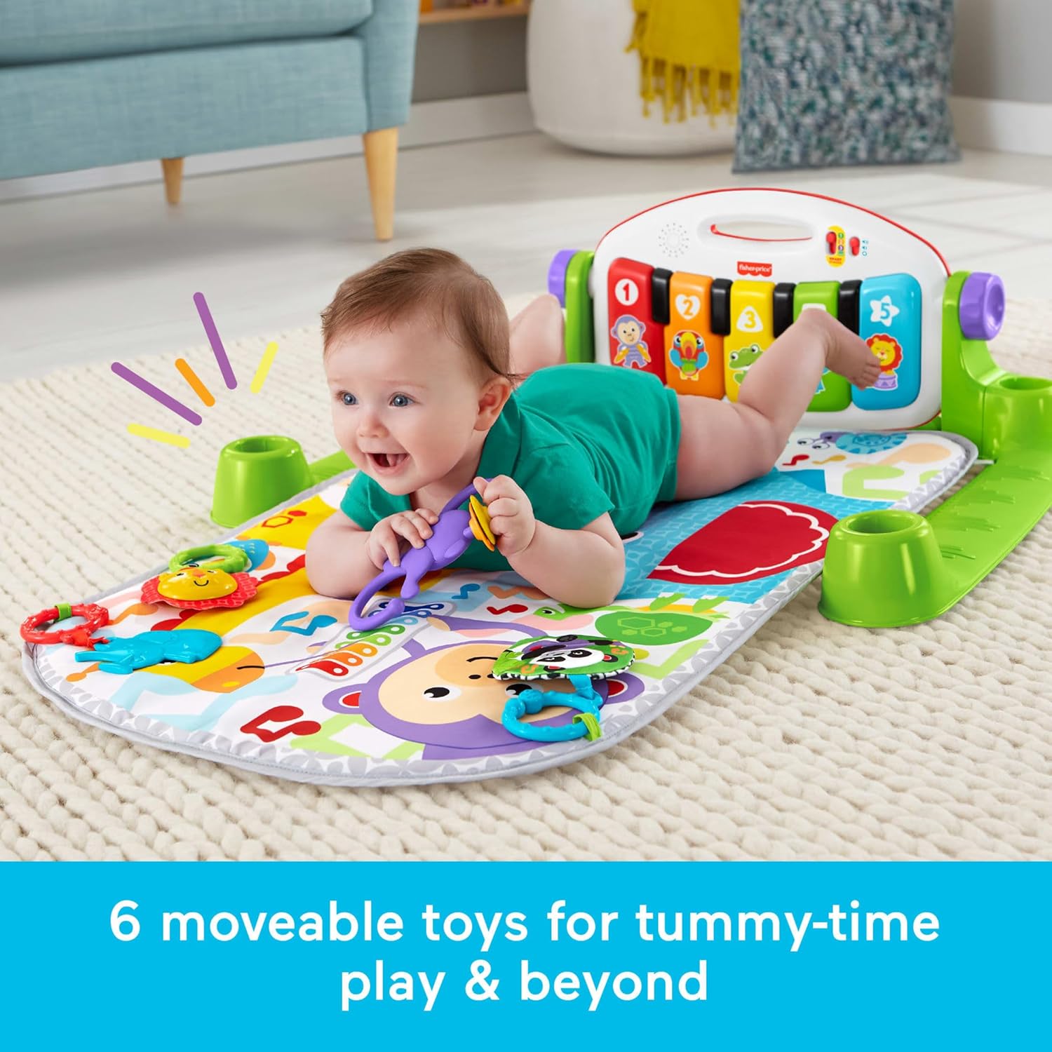 Fisher-Price Baby Playmat Deluxe Kick & Play Piano Gym for Learning & 2 Maracas Soft Rattles for Newborn to Toddler