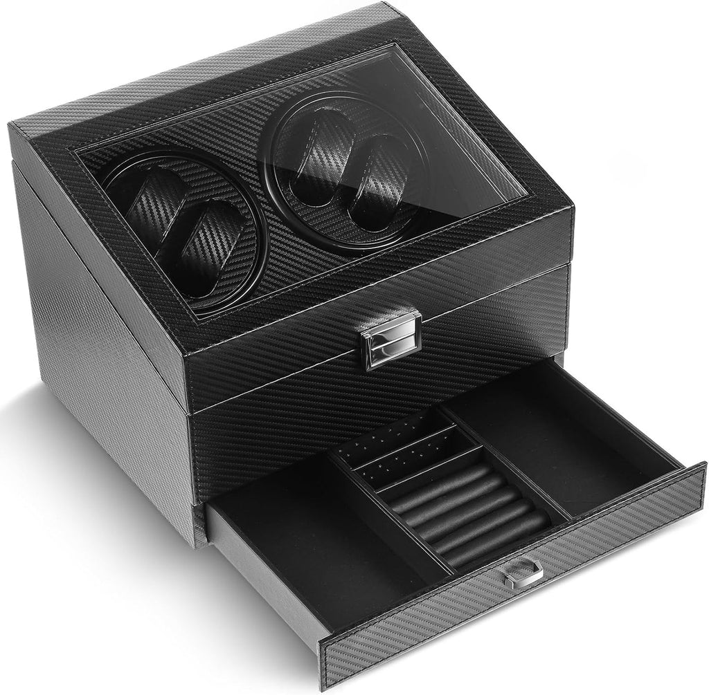 Watch Winder for Automatic Watch, Rotating Watch Display Case Quiet Running Motor Watches Jewelry Box with Drawer for