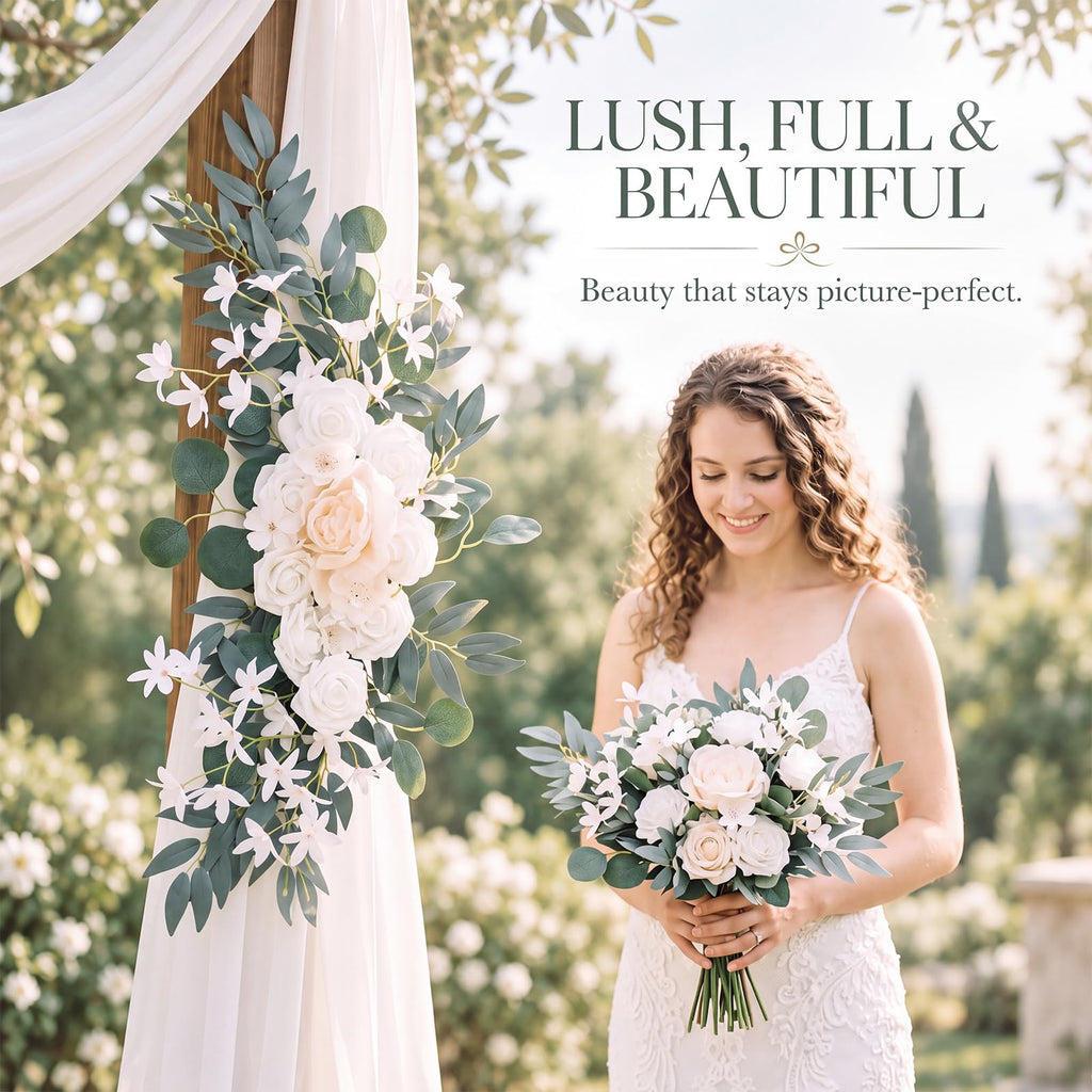 2 Pcs Wedding Arch Flowers, Large Artificial Flower Swags, White