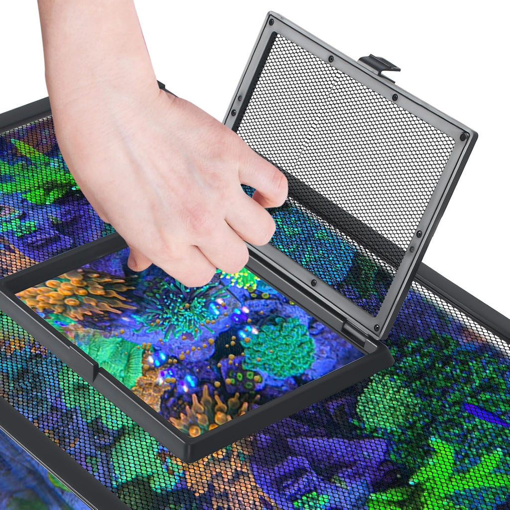 Large Magnetic Fish Tank Lid Size 43"x27" Aquarium Net Cover with Feeding Window 5-40 Gallon DIY Aquarium Lid