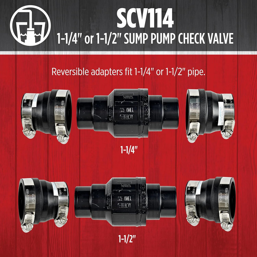 SCV114, 1-14" and 1-1/2" ABS Sump Pump Check Valve