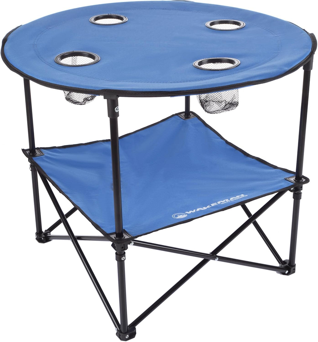 Camp Table - Round 2-Tier Folding Table with 4 Cupholders and Carrying Bag