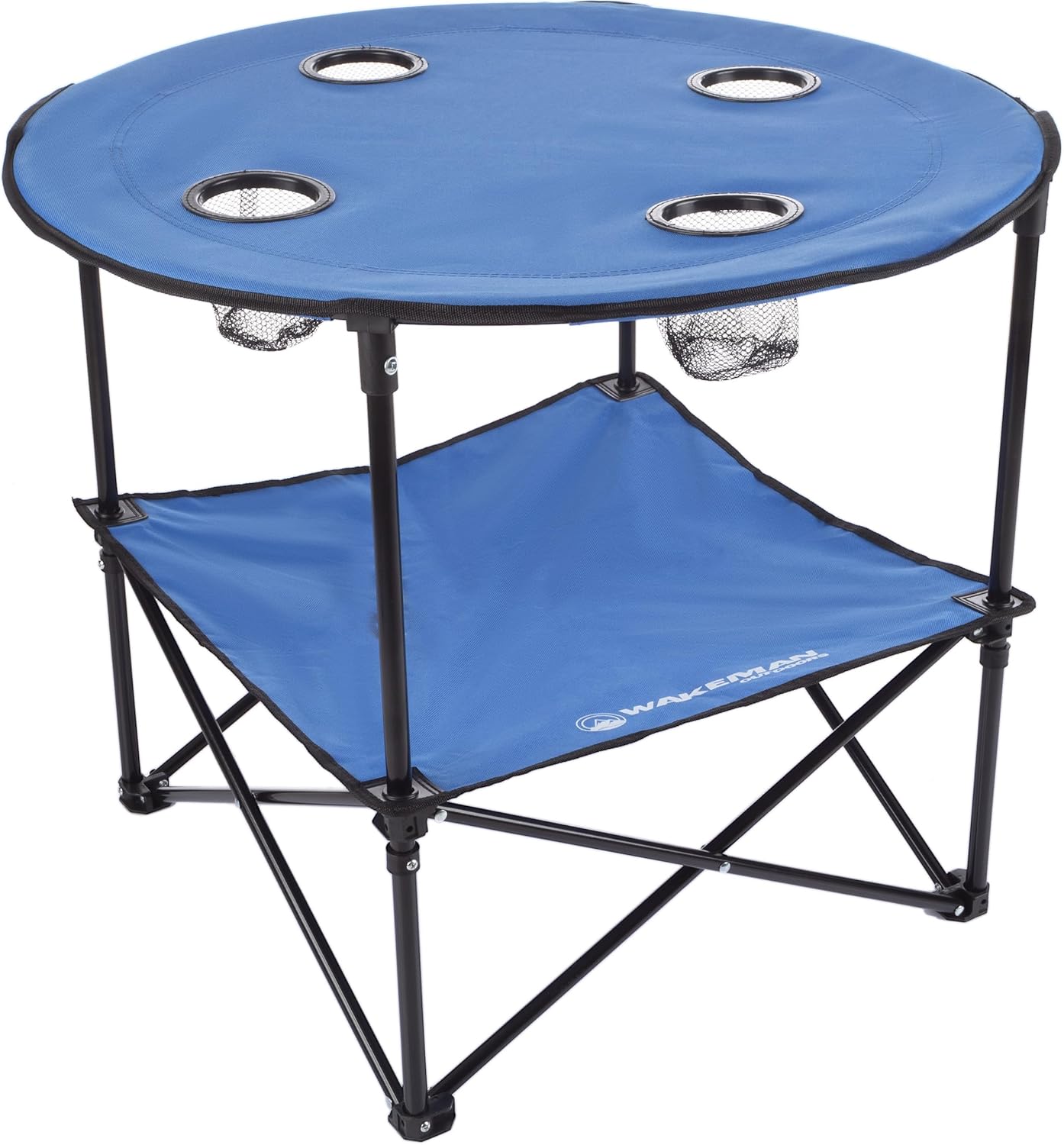 Camp Table - Round 2-Tier Folding Table with 4 Cupholders and Carrying Bag
