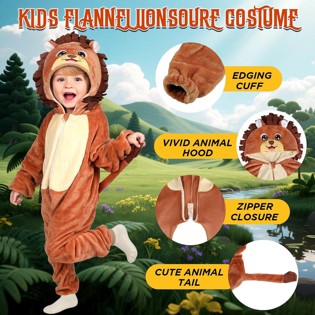 Toddler Baby Animal Costume Kids Toddler Dinosaur Lion Halloween Costume with Tail, Soft Dress Up for Baby Boys Girls