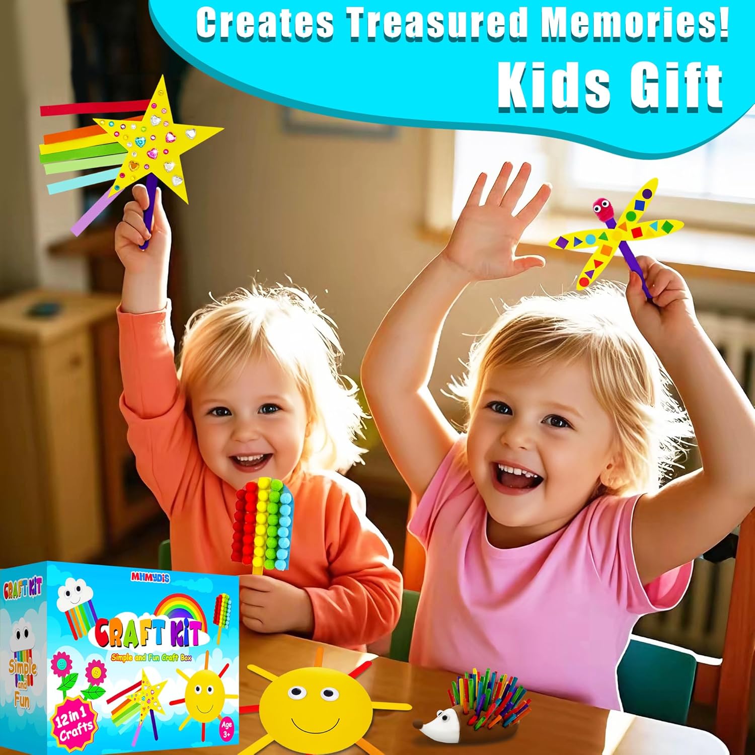 First Craft Kit for Kids - 12 in 1 No Mess Creative Arts and Crafts kit for Kids Ages 4-8 - Toddler Crafts Kit