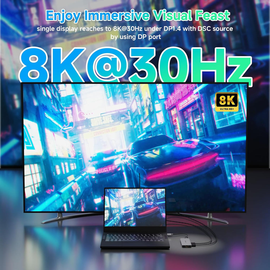 Laptop Docking Station,WAVLINK Triple Monitors Dock,Dual DisplayPort,HDMI | Single 8K@30Hz, 100W PD in, 3×USB-C/A