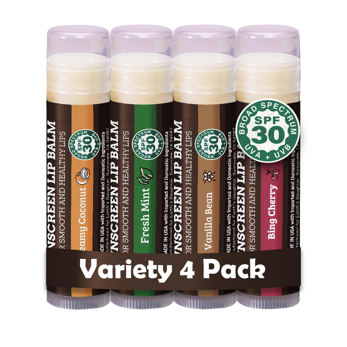 Sunscreen Lip Balm SPF 30 4-Pack - Variety Pack