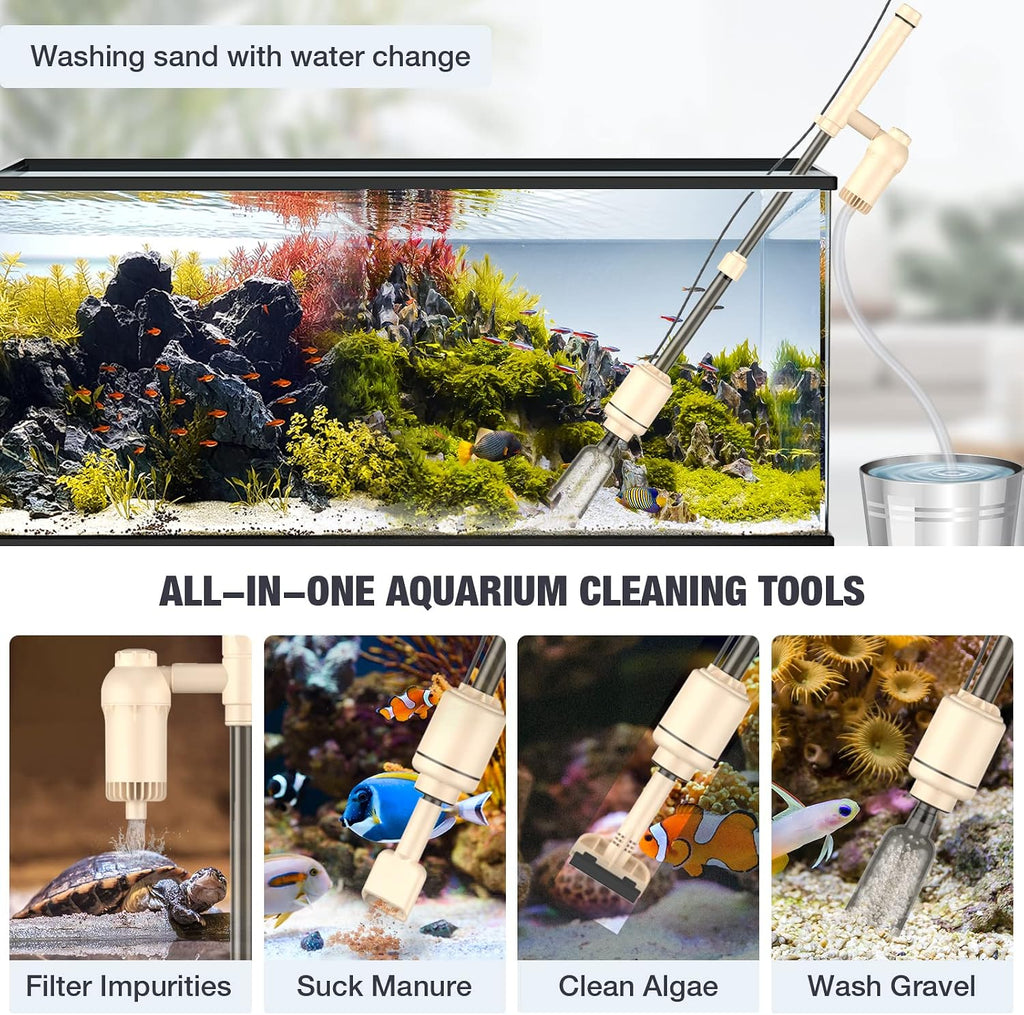 Aquarium Vacuum Gravel Cleaner: 18W Gravel Vacuum for Fish Tank with Strong Suction for Automatic Change Water