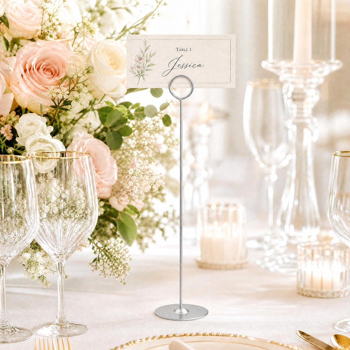 12 Inch Matte Silver Steel Place Card Holder,16 Pack Table Number Holder