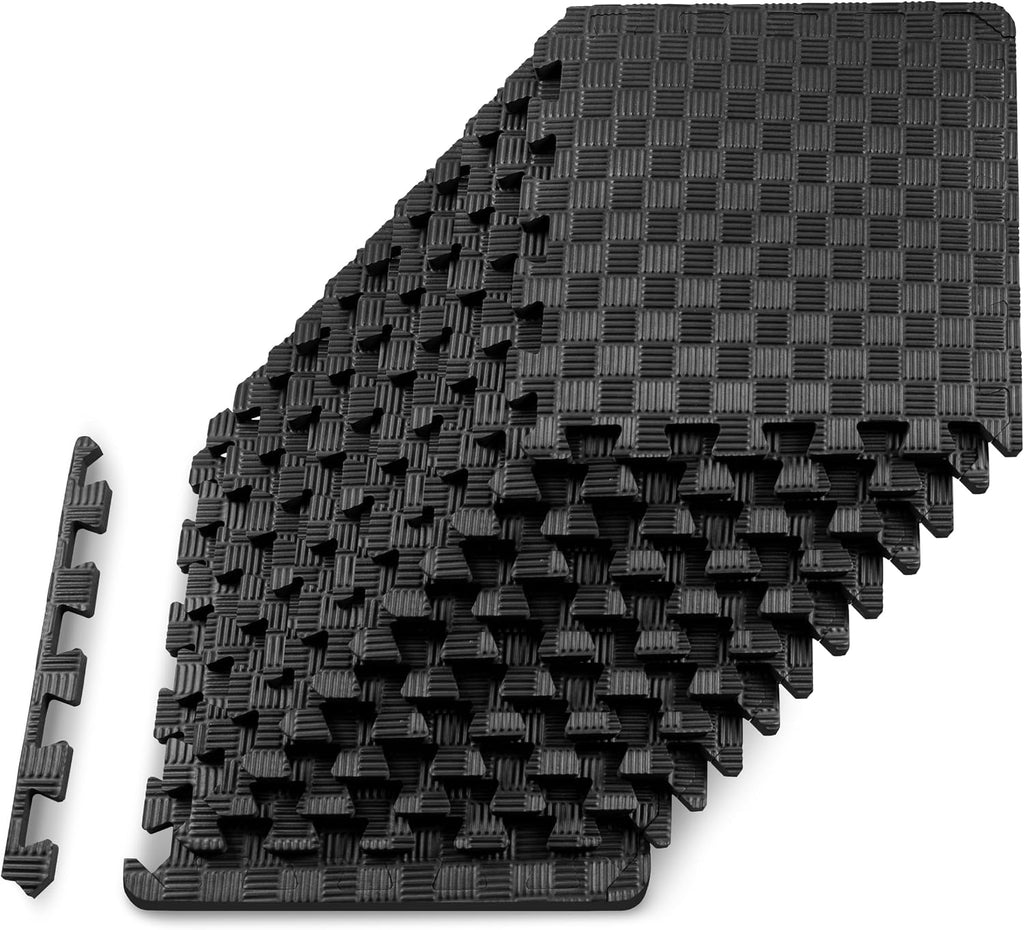 Exercise Puzzle Mat ½-inch, Checkered EVA Foam Floor Tiles w/ Non-Slip Texture, Interlocking Design for Adjustable