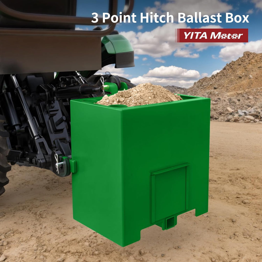 3 Point Hitch Ballast Box for Category 1 Tractor, 800lbs Weight Ballast Height Box with 2'' Quick Trailer Hitch