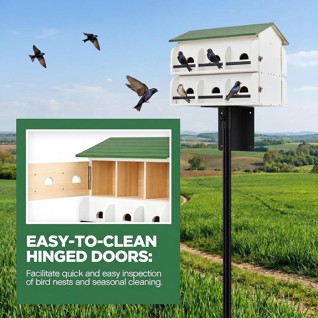 12 Room Purple Martin House with Pole，15 Ft Martin House Pole Kit