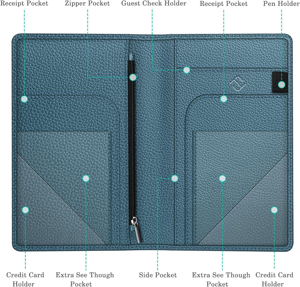 Server Book Organizer with Zipper Pocket