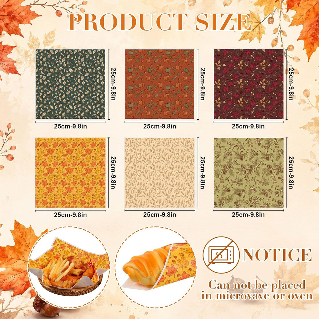 120 Sheets Fall Parchment Paper, 9.8 Inch Wax Deli Liners
