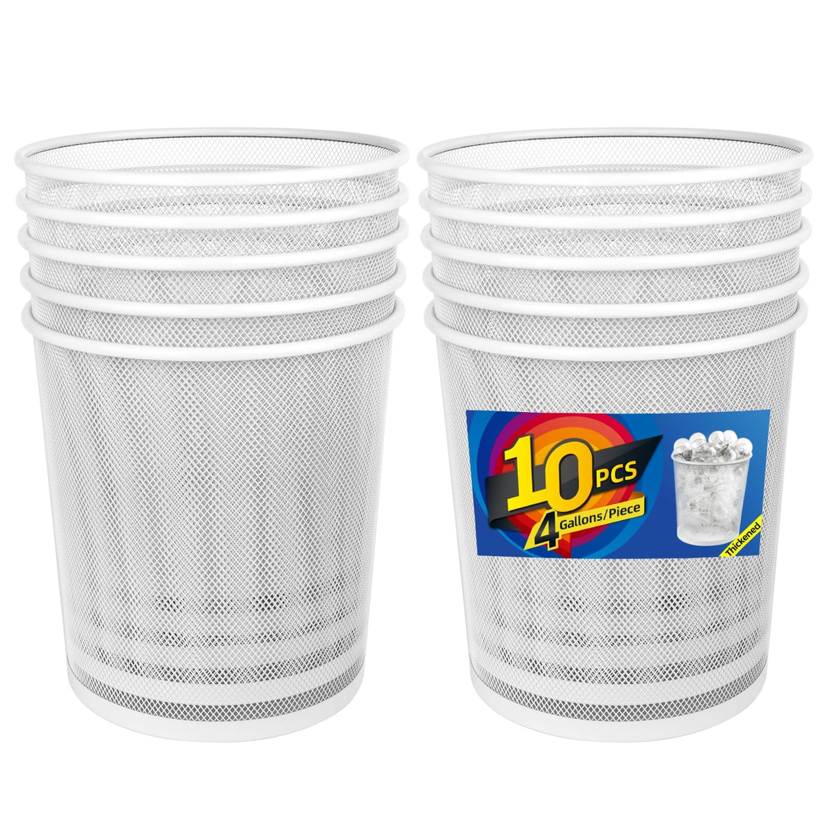 Office Mesh Trash Cans (10-Pack 4 Gal),Open Metal Wire Wastebaskets, Mesh Office Garbage Can,Waste Basket Trash Can