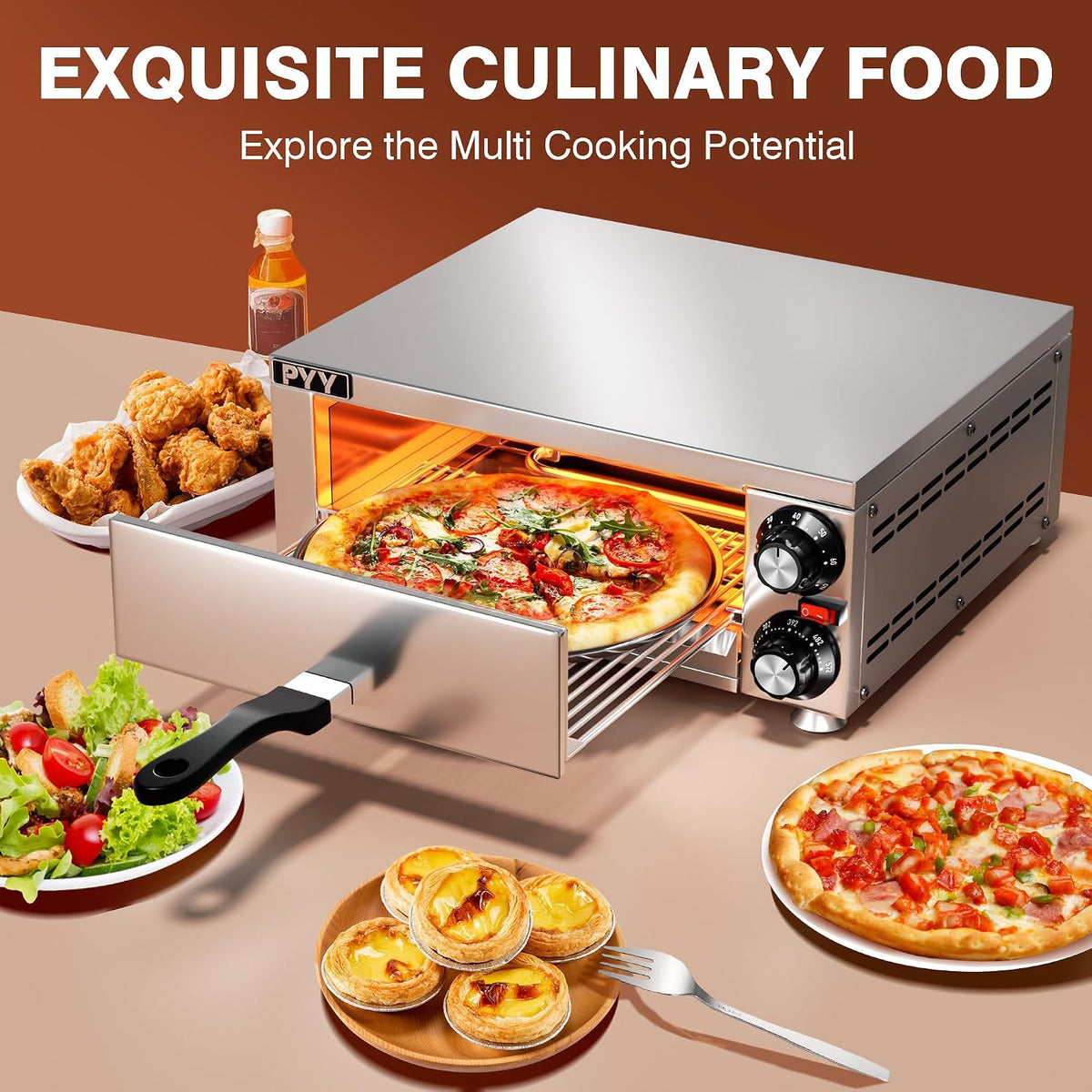 Pizza Oven Indoor Electric Countertop Commercial Pizza maker with Crumb Tray Stainless Steel Pizza Cooker Machine for