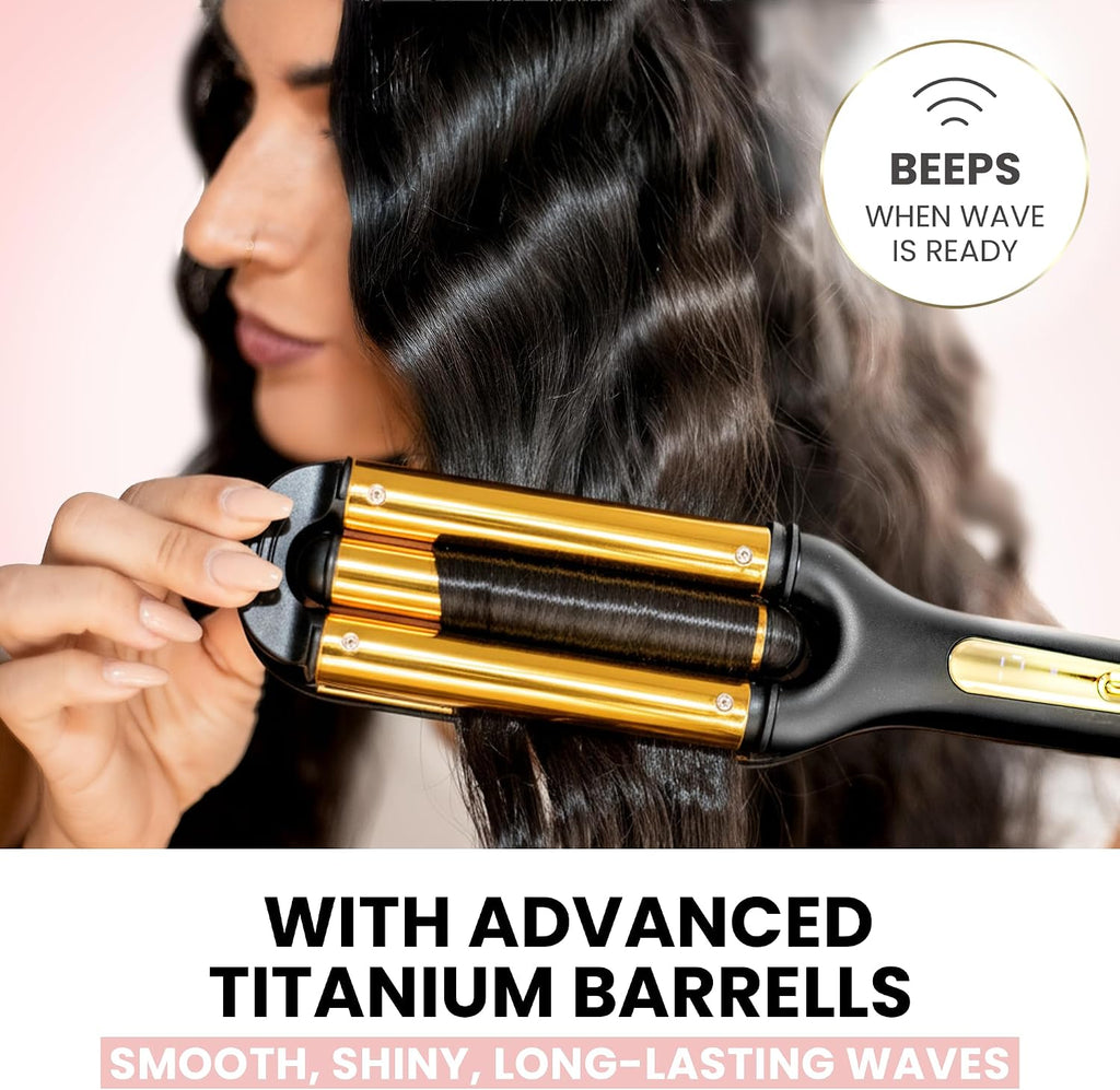 Open Waver (Deep Waver) Curling Iron, 3 Barrel Crimper Tool | Instant & Long-Lasting Open Waves. Digital Display for