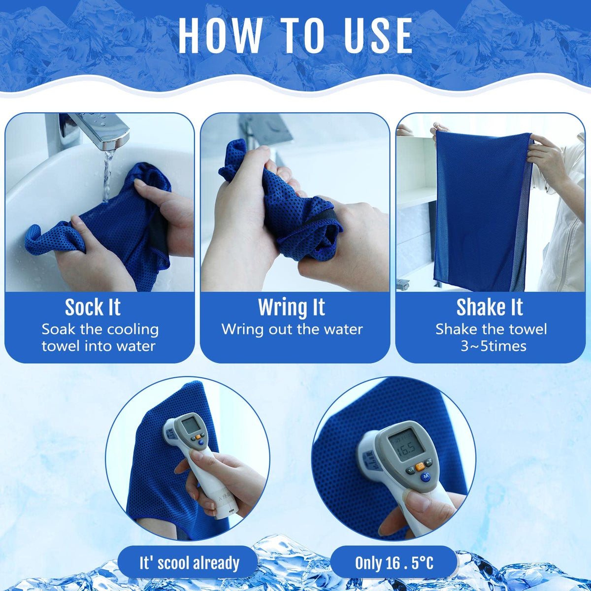30 Pack Cooling Towels 40"x12", Dark Blue