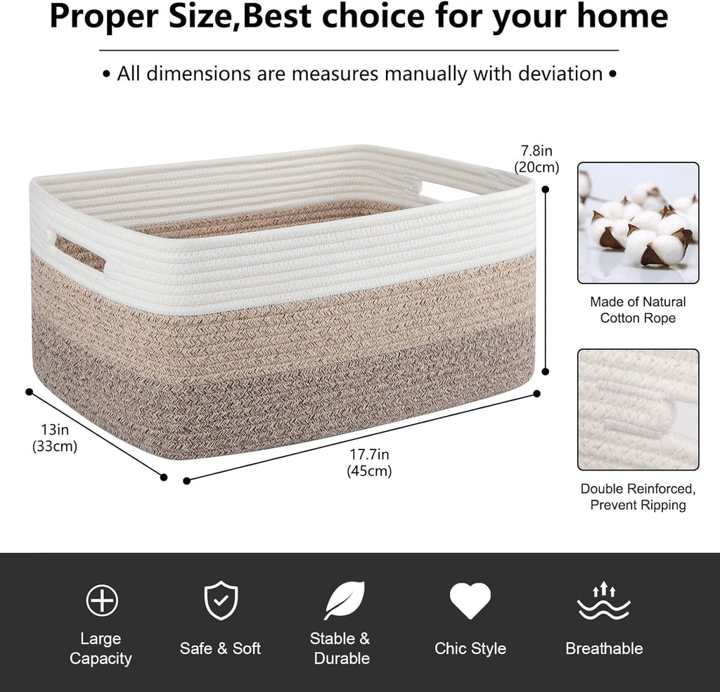 Large Storage Basket for Organizing, Woven Rope Basket for Shelves, Closet Organizer Bins for Clothes, Blanket, Toys