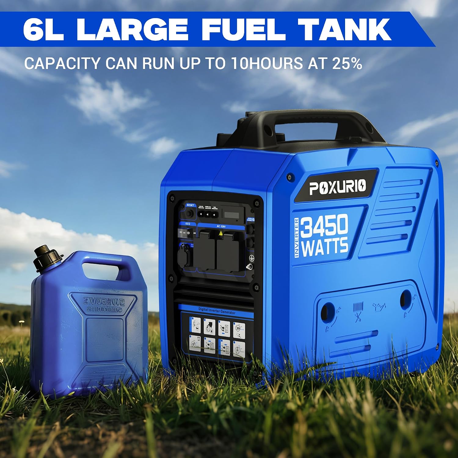 3450-Watt Portable Inverter Generator for Camping & RV, 1.6 Gallon Gas Tank for 8.3 Hours Use, 120V Gas Powered