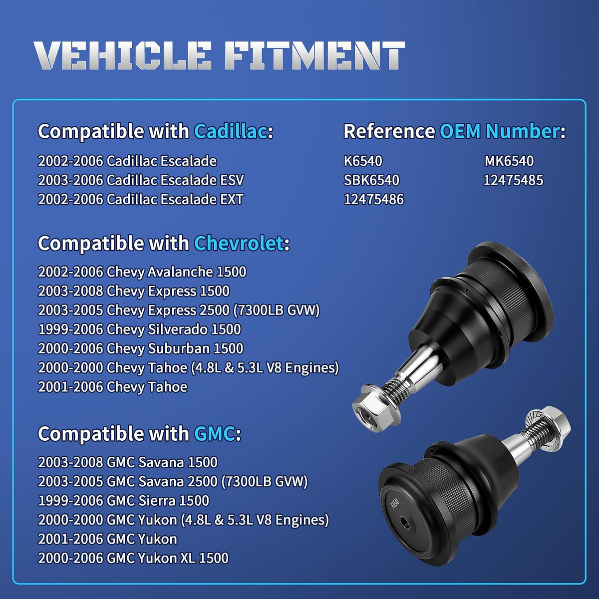 2Pcs Front Upper Ball Joints K6540 for Chevrolet GMC Cadillac 1999-2006