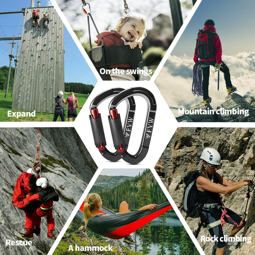 Auto Locking Rock Climbing Carabiner Clips,Professional 25KN (5620 lbs) Heavy Duty Caribeaners for Rappelling Swing