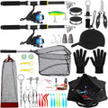 Telescopic Fishing Rod and Reel Combo 2 Pcs Collapsible Fishing Pole Kit with Plier Lip Gripper Lures Carrier Bag