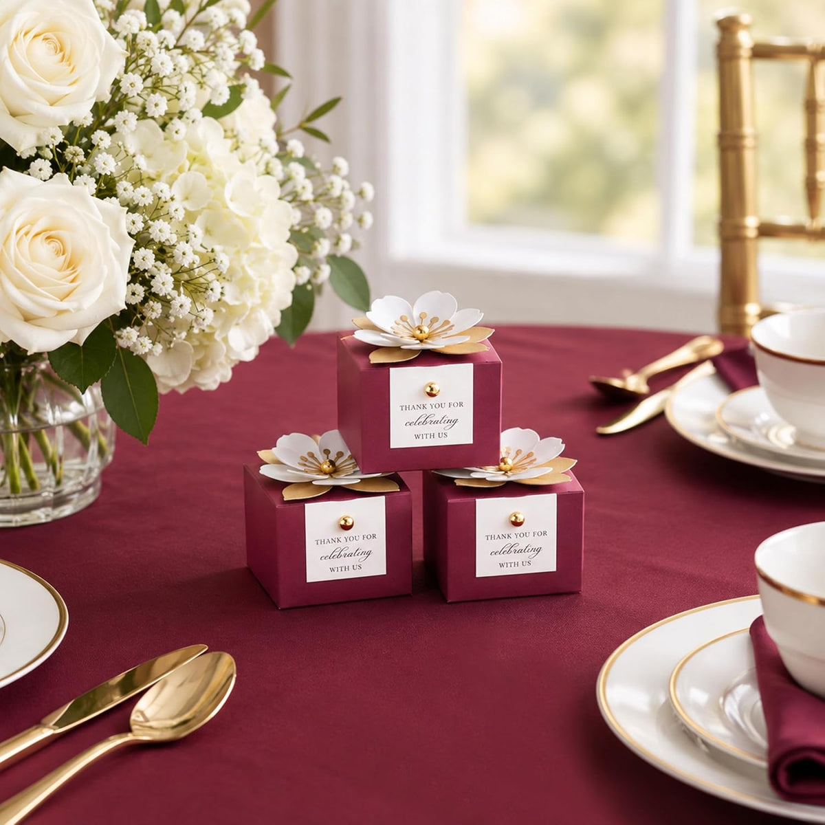 20 PCS Small Favor Boxes, Burgundy Candy Boxes 2.55x2.55x1.77