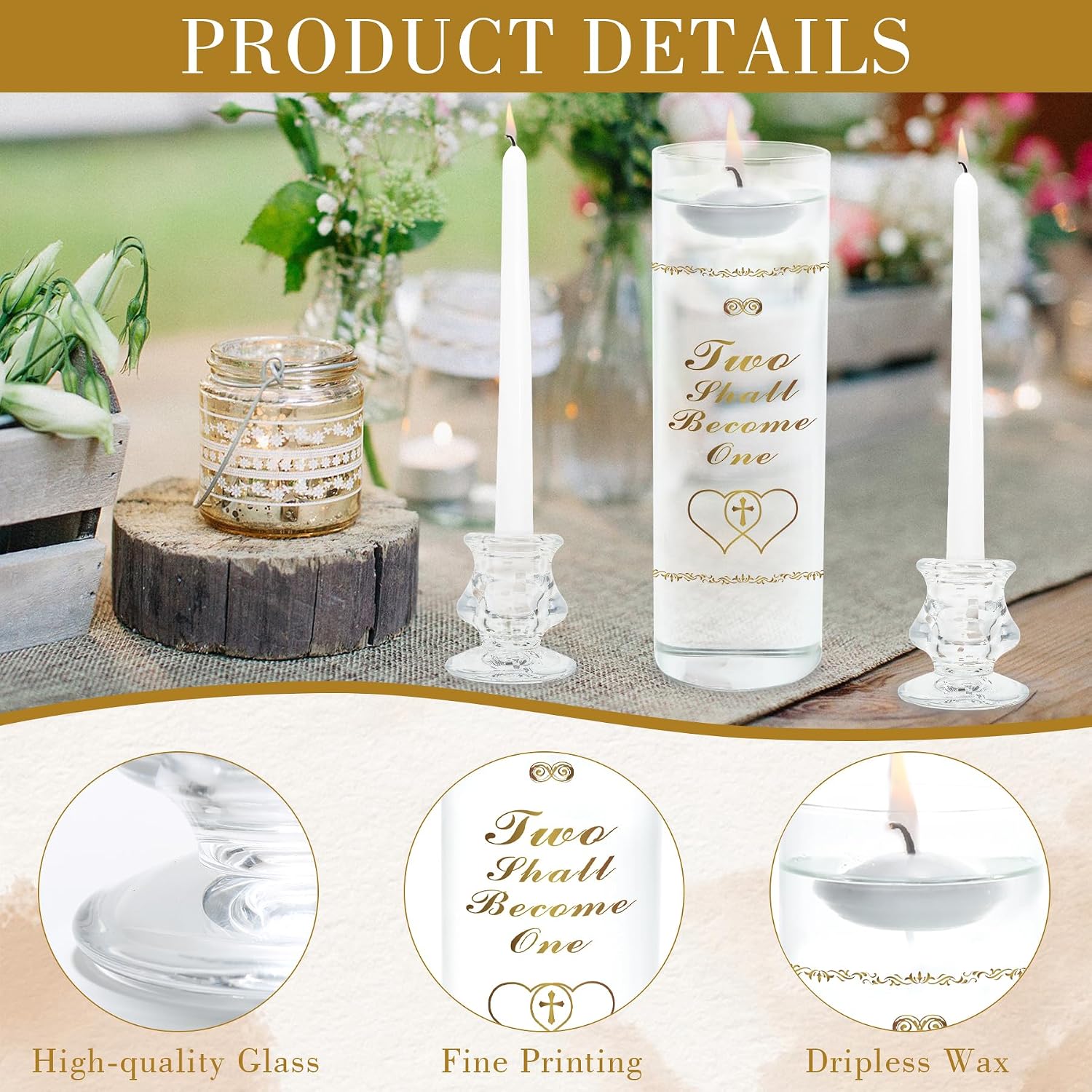 Unity Candles with Glass Holder for Wedding Ceremony - Unity Candles for Wedding, Religious Ceremony Ideas Marriage