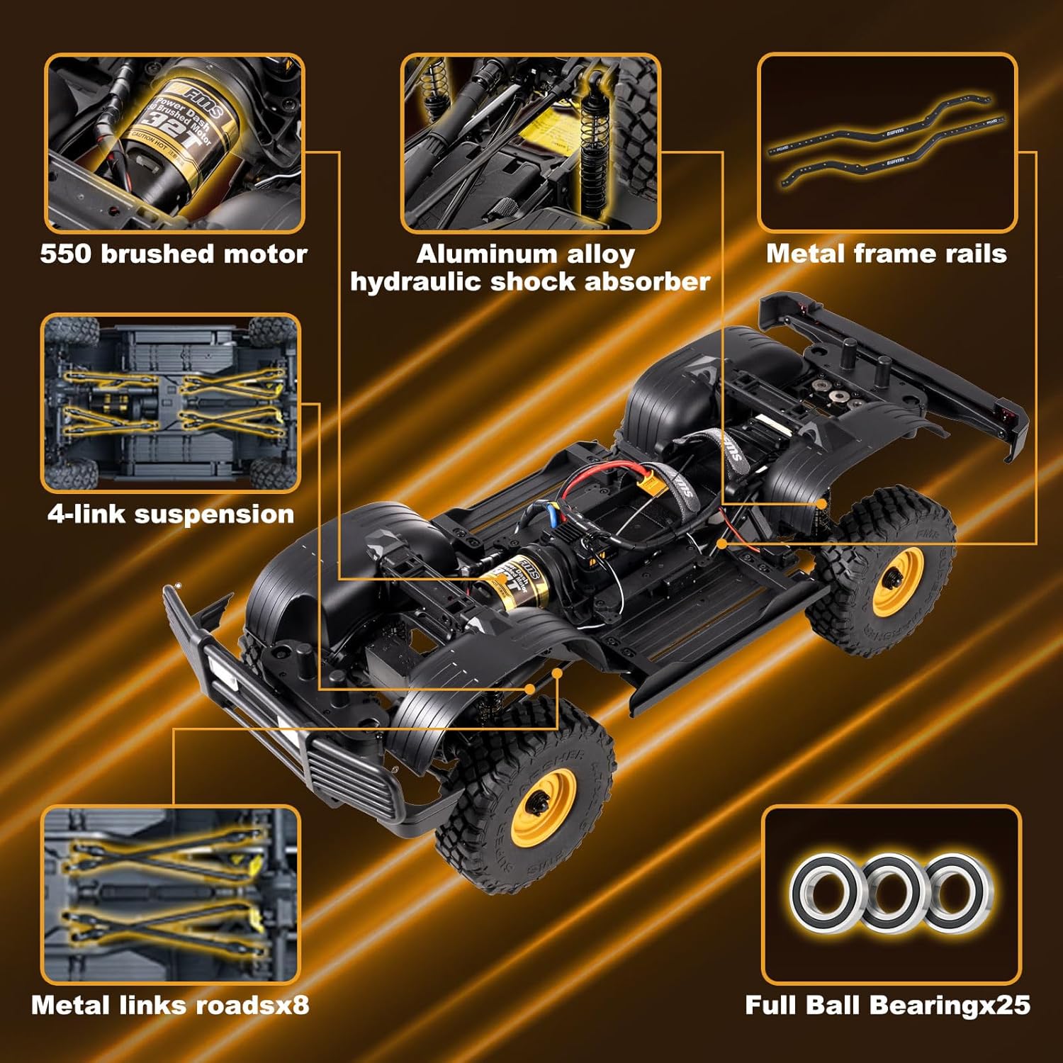 FMS FCX10 1/10 RC Crawler Land Rover Camel Trophy Edition, Official Licensed 4WD All Terrain Off-Road RC Truck for