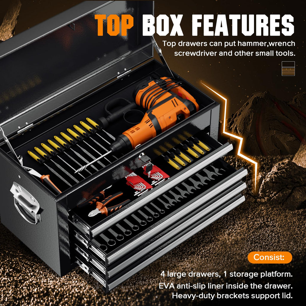 5-Drawer Rolling Tool Chest with Wheels, Black