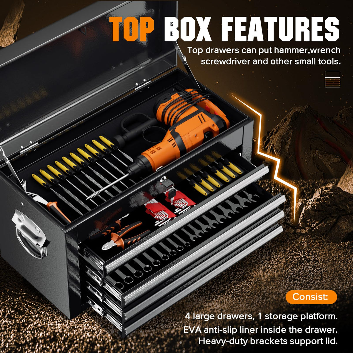 5-Drawer Rolling Tool Chest with Wheels, Black