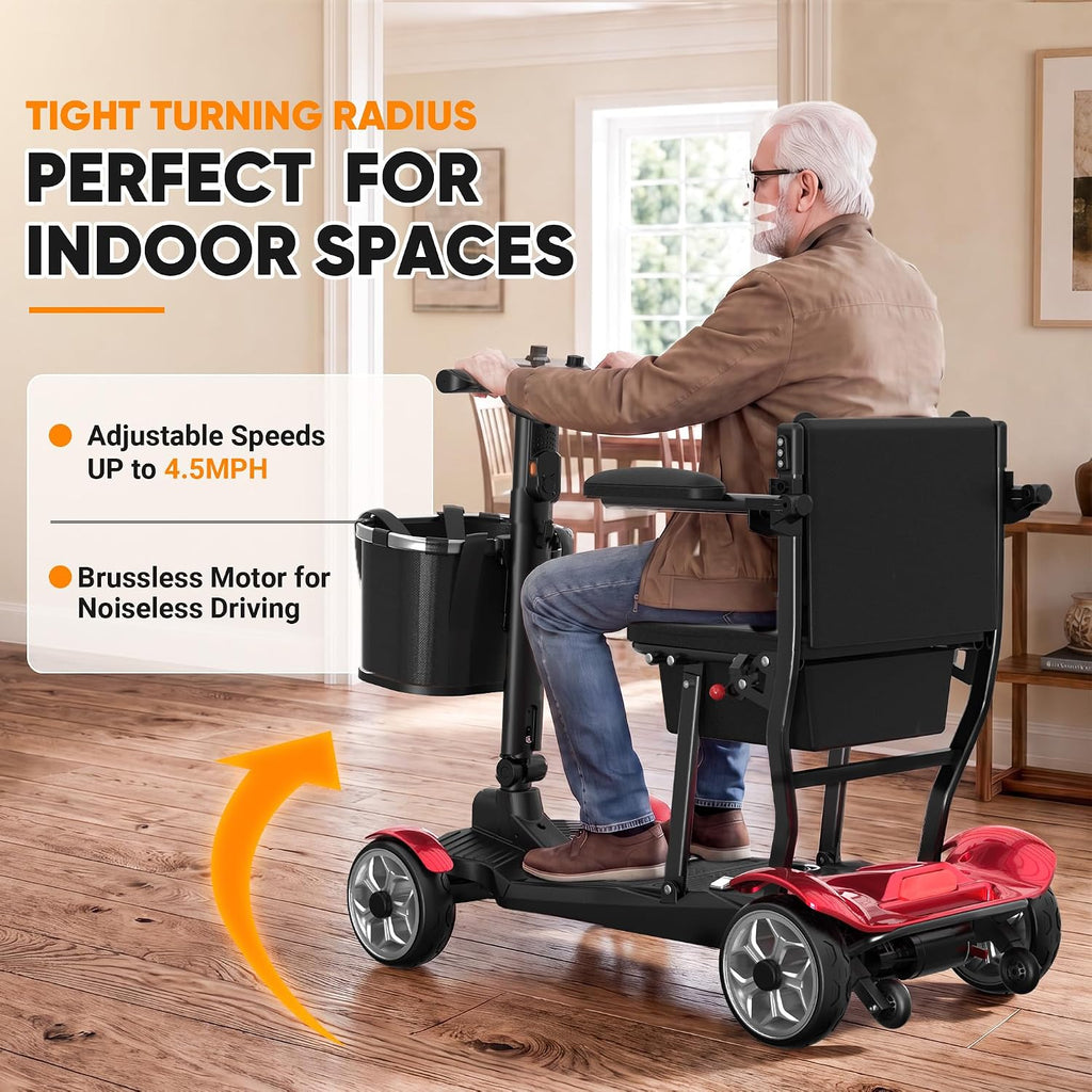 Mobility Scooter for Adults w/Lithium Battery, 43lbs, Red, 30MI