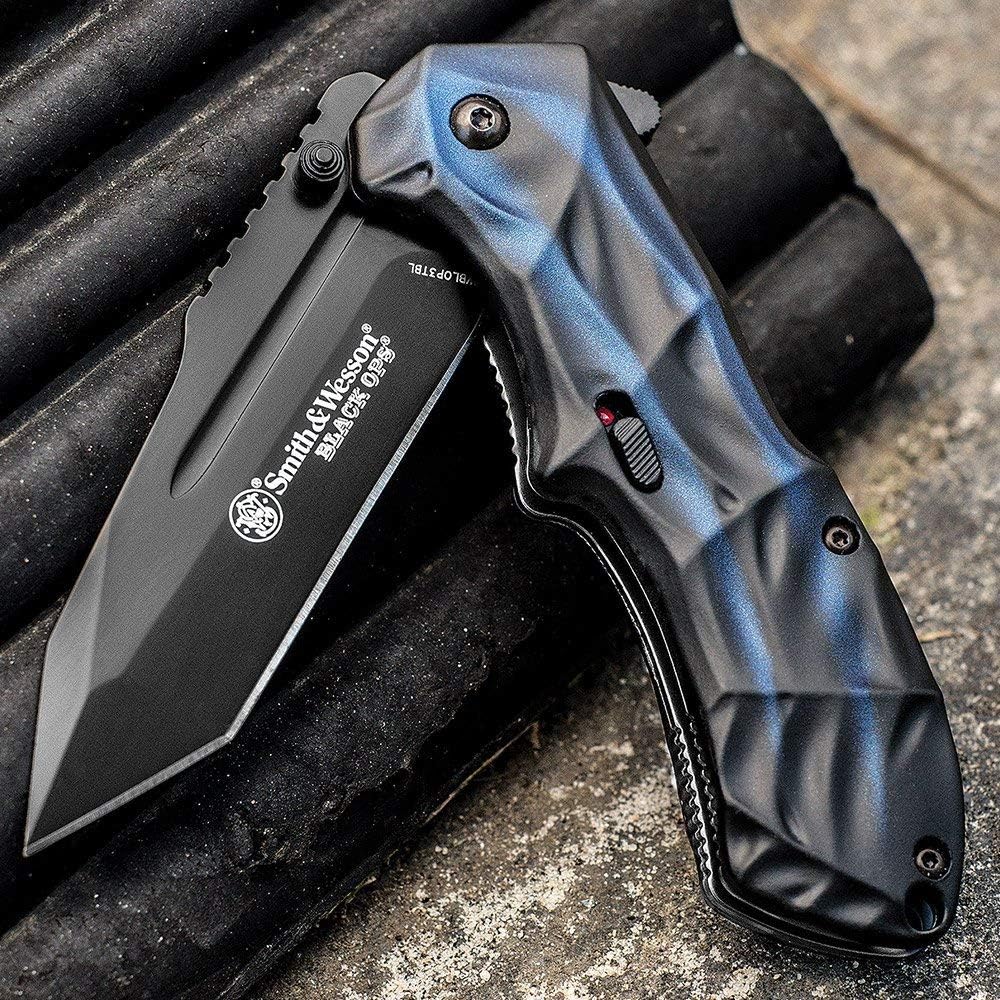 Black Ops Folding Knife with 3.4in Tanto Point Blade, Aluminum Handle, Stainless Steel