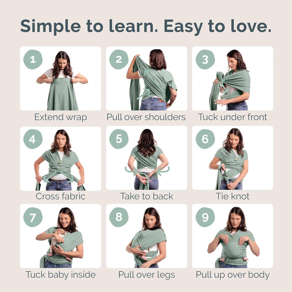 Baby Wrap Carrier - Stretch Cotton Newborn Sling, Sage Green | Breathable, Hands-Free Babywearing Carrier Wrap;