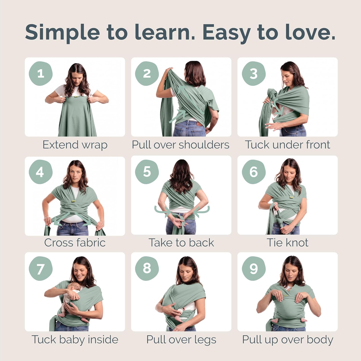 Baby Wrap Carrier - Stretch Cotton Newborn Sling, Sage Green | Breathable, Hands-Free Babywearing Carrier Wrap;