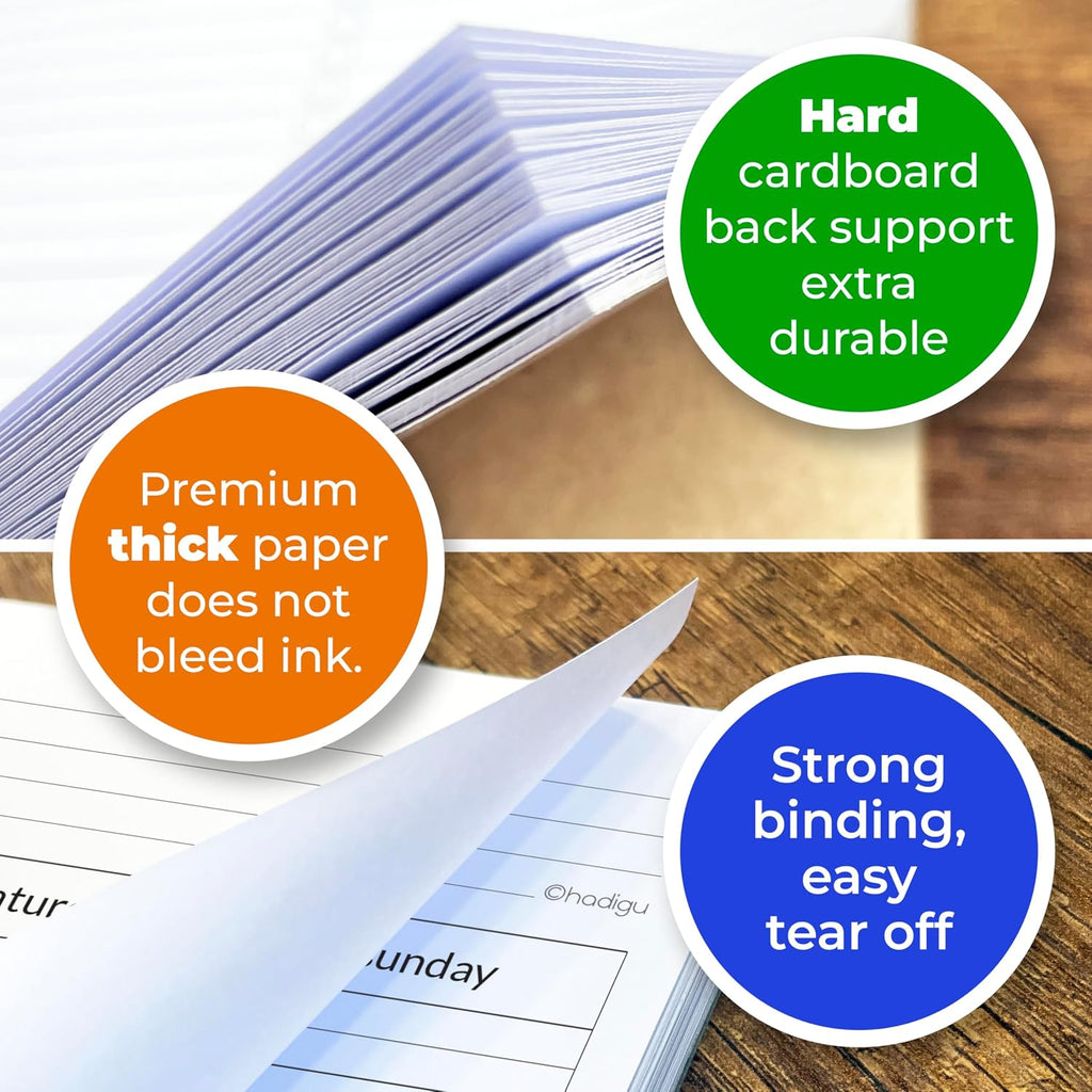 Weekly Schedule Pad, Tear Off Undated Weekly Planner Notepad, A4 Size (8,3" X 11,7"), Premium Thick Paper with