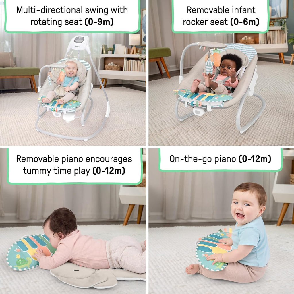 SimpleComfort Piano Playtime 4-in-1 Baby Swing & Rocker, Soothes & Grows with Baby, Rotating Seat Swings in 3