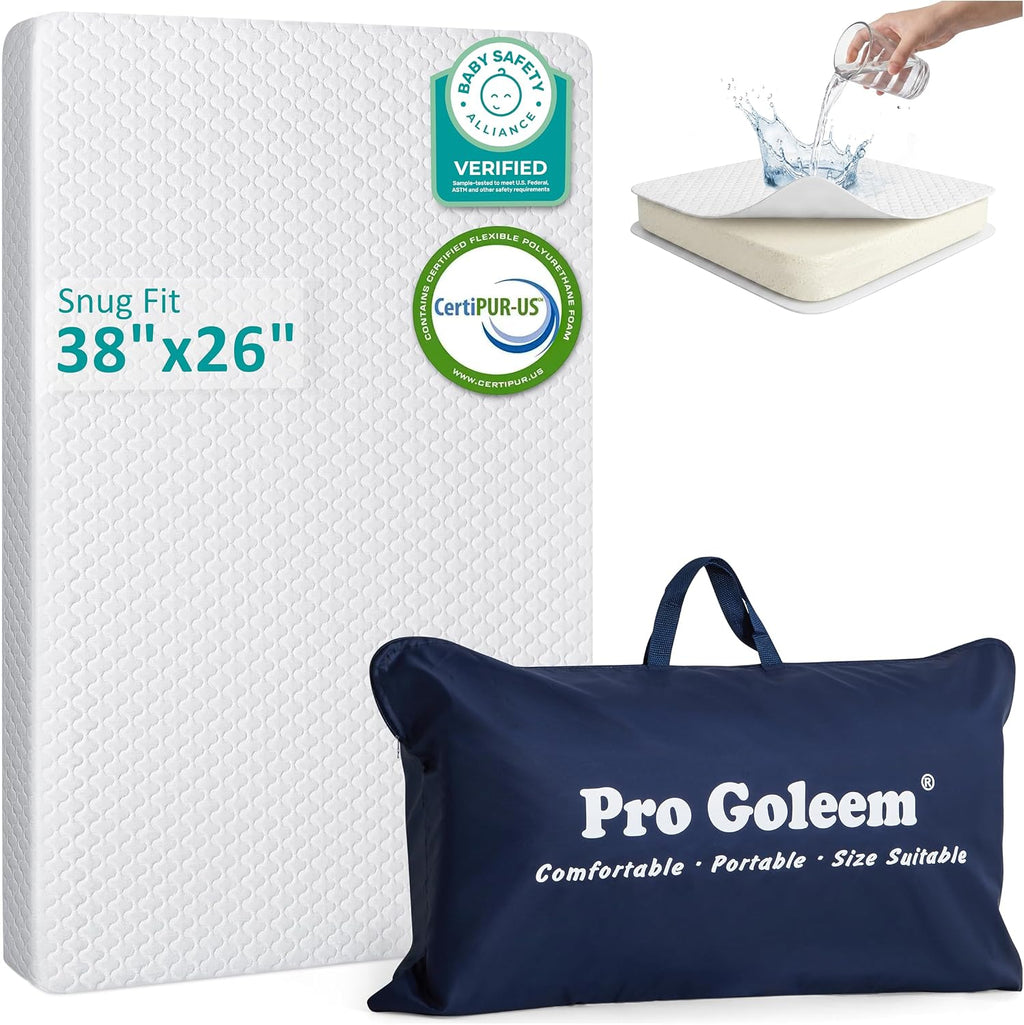 Waterproof Pack and Play Mattress 38"x26" for Babies White | Pack n Play Mattress Pad with Carry Bag, Firm Playard