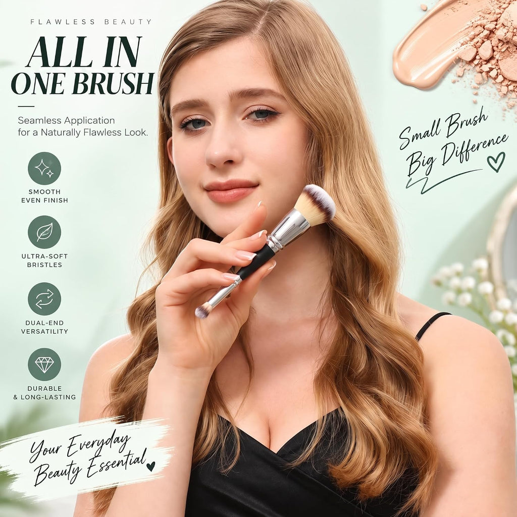 Dual Ended Foundation and Concealer Brush for Liquid Makeup, Blending Brush