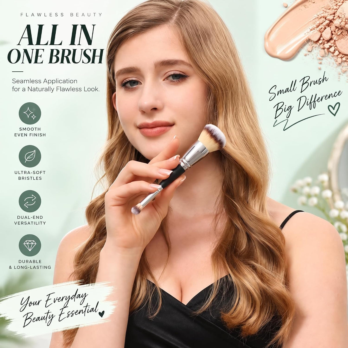Dual Ended Foundation and Concealer Brush for Liquid Makeup, Blending Brush