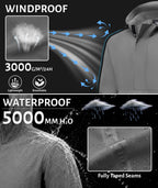 Men's Breathable Pullover Rain Jacket Shell Waterproof Raincoat